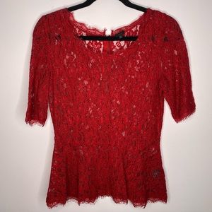 Aritzia T.Babaton Barrett Red Lace Peplum Blouse
